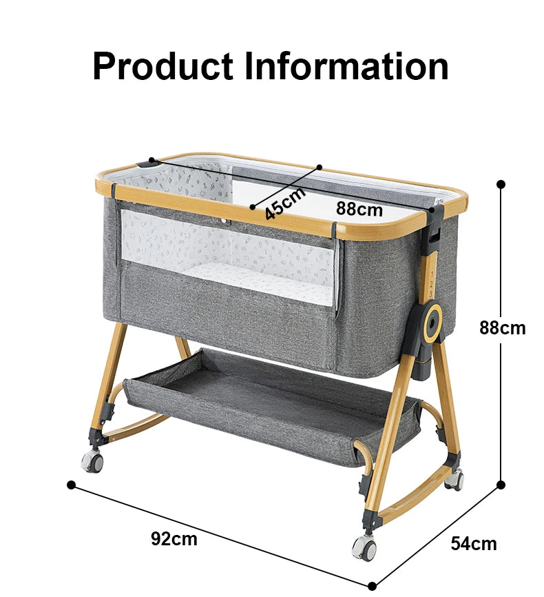 Baby bed 3 in 1 Baby Crib Bedside Crib Baby Playpen 0-3 years child multi-function folding and lifting With Mosquito Net & Wheel
