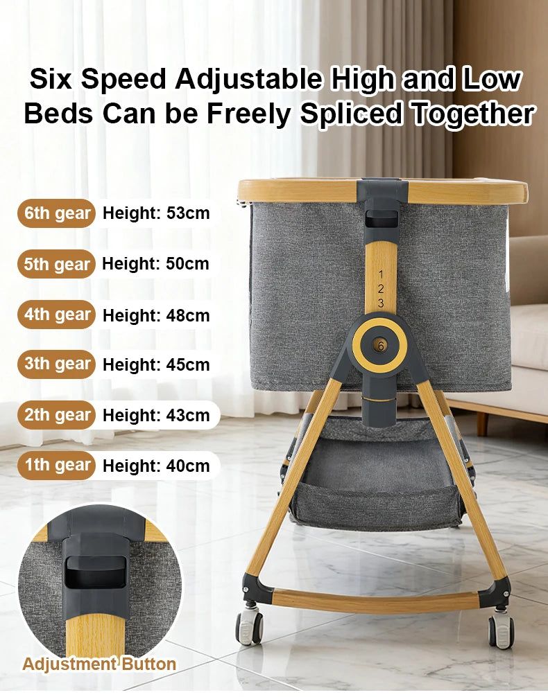 Baby bed 3 in 1 Baby Crib Bedside Crib Baby Playpen 0-3 years child multi-function folding and lifting With Mosquito Net & Wheel