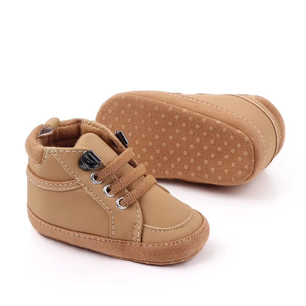 Brand Newborn Baby Boy Shoes Soft Sole Crib Shoes Warm Boots Anti-slip Sneaker Solid PU First Walkers for 1 Year Old 0-18 Months