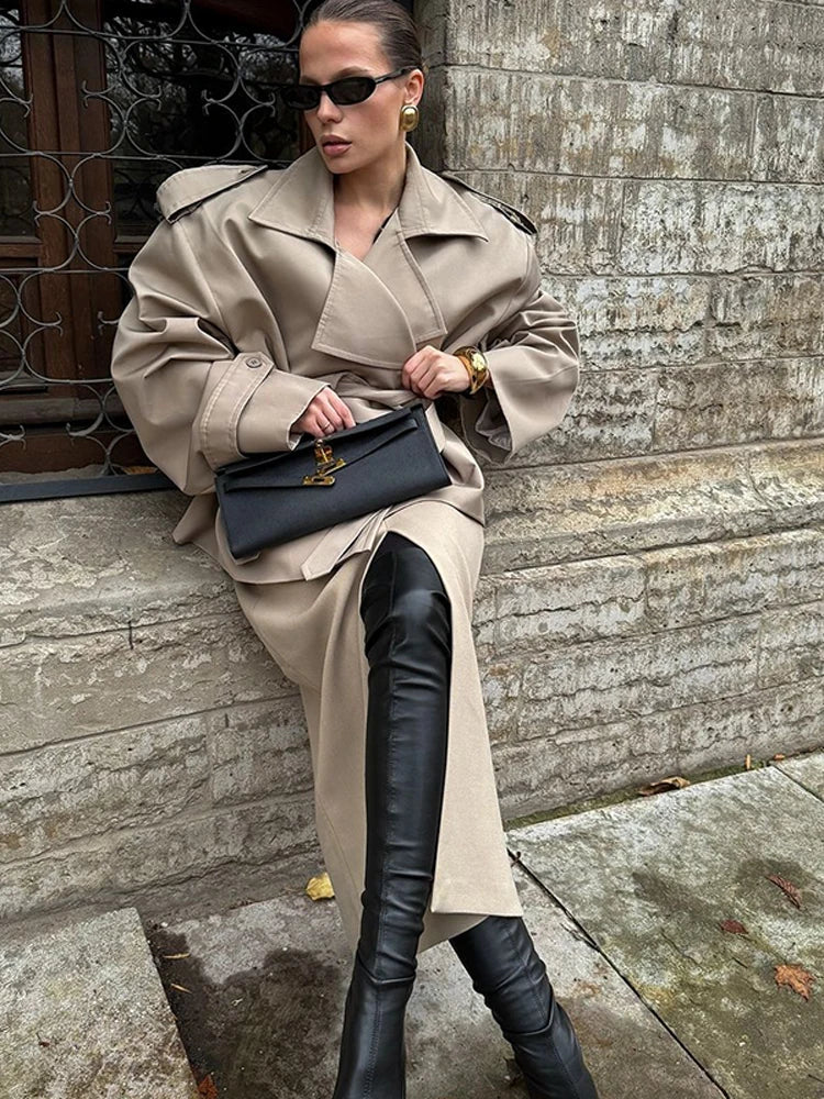Casual Belt Lace Up Short Trench Coat Women Elegant Full Sleeve V Neck Loose Fashion Jacket Spring Daily High Street Outerwear