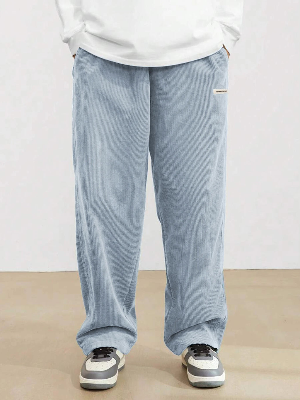 Men's Corduroy Straight Leg Casual Pants Drawstring Elastic Waist Outdoor Streetwear Winter Warm Autumn Sport Thermal Trousers