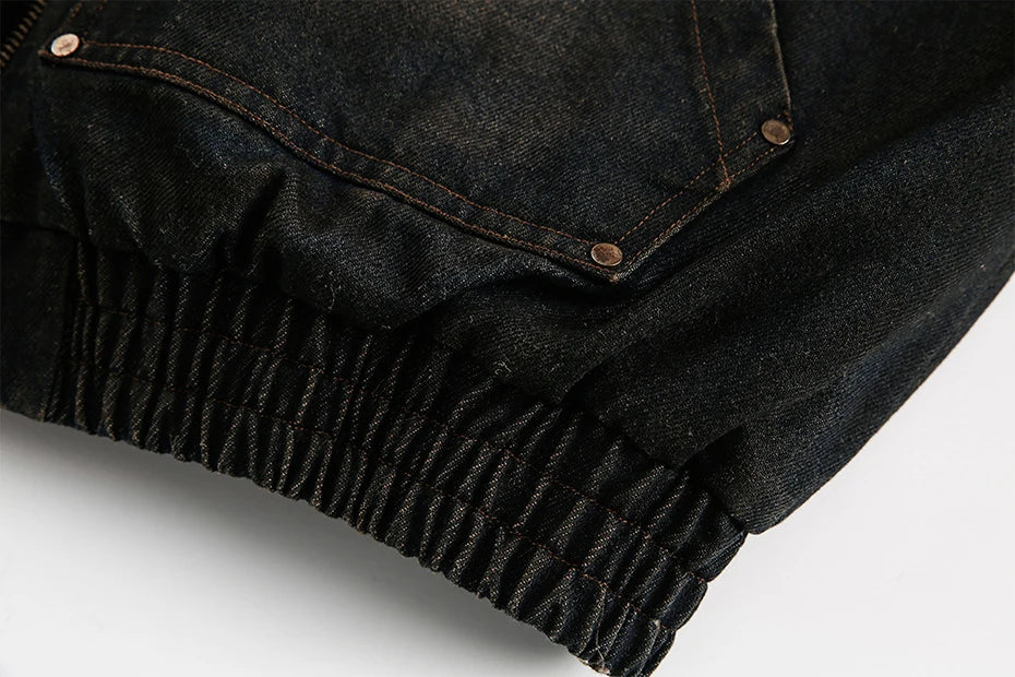Vintage Denim Parkas Fur Warm Padded Jackets Men Streetwear Harajuku Oversized Bubble Coat Outwear