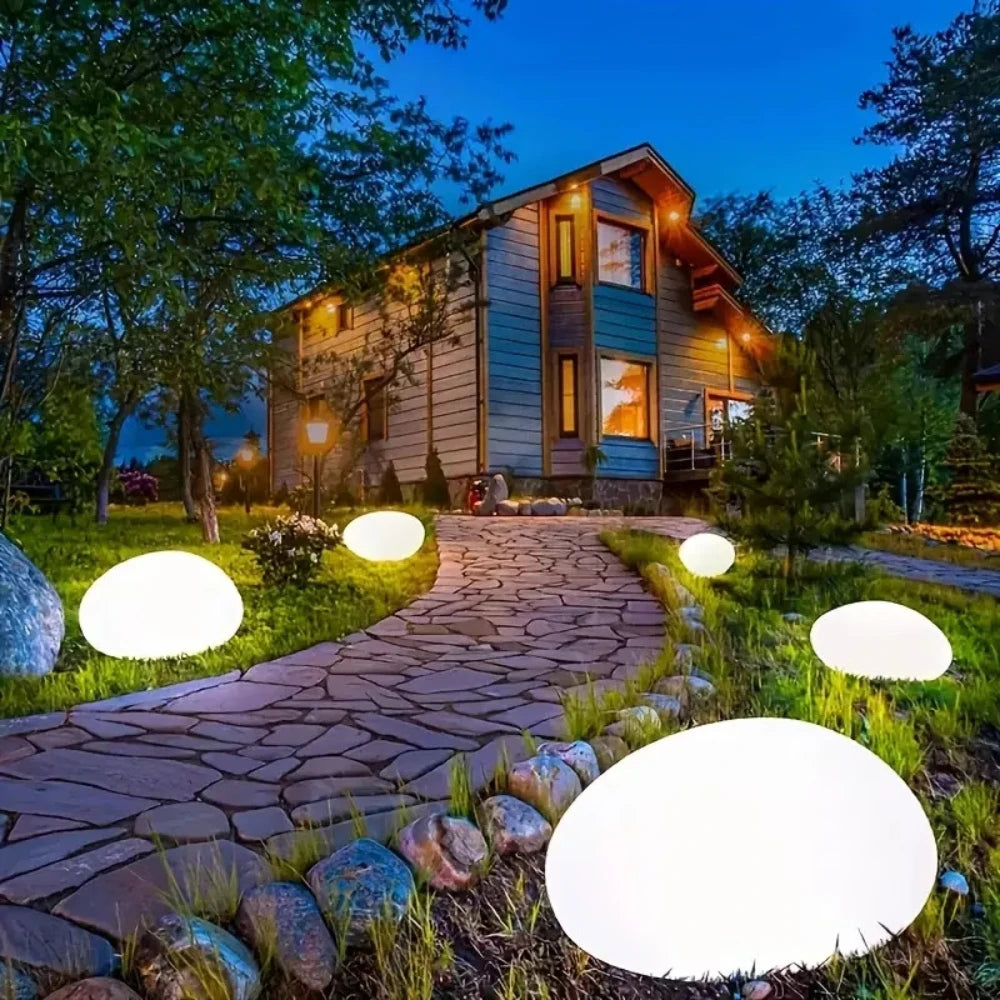 LED Outdoor Garden Lamp Solar Pebble Faux Stone Lawn Light Semi-Flush Mount for Pathways Yard Decor Garden Illumination Lighting