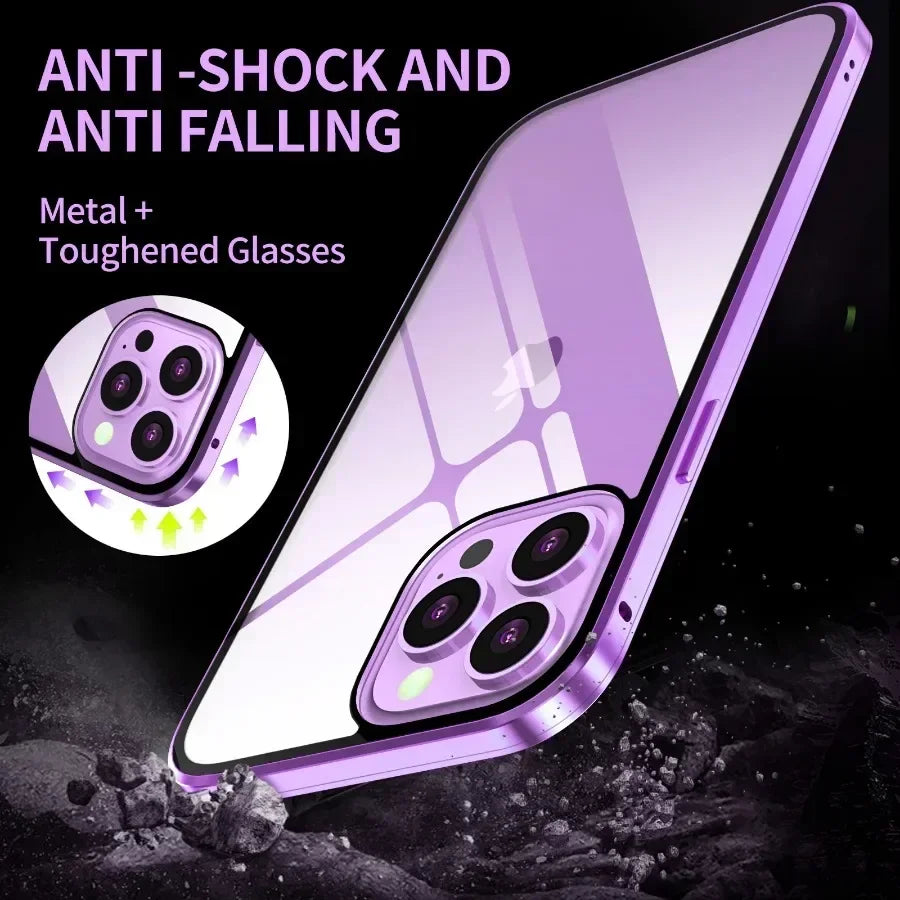 Anti-peeping Double Sided Magnetic Adsorption Case For iPhone17 16e 16 15 14 13 12 11 Pro Max XR Privacy Screen Shockproof Cover