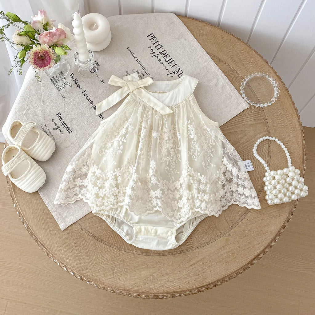 Baby Girl Clothes Cotton Lace Embroidery Bow Romper Dress 0-2Y Baby Girl Birthday Photo Outfit Sleeveless Princess Bodysuit