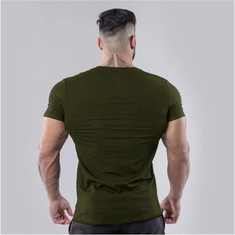 Mens Plain  Summer Cotton Breathable Short Sleeve Shirts Running V-neck T-shirt Gym Bodybuilding Fitness Workout Muscle Clothin