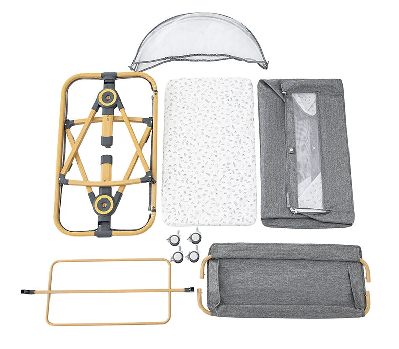 Baby bed 3 in 1 Baby Crib Bedside Crib Baby Playpen 0-3 years child multi-function folding and lifting With Mosquito Net & Wheel