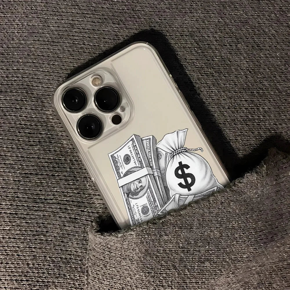 Full Screen Of Cash Phone Case for iPhone 17 16 15 14 Plus 13 12 11 Pro MAX 17 Air 16E Clear Silicone Soft Phone Cover