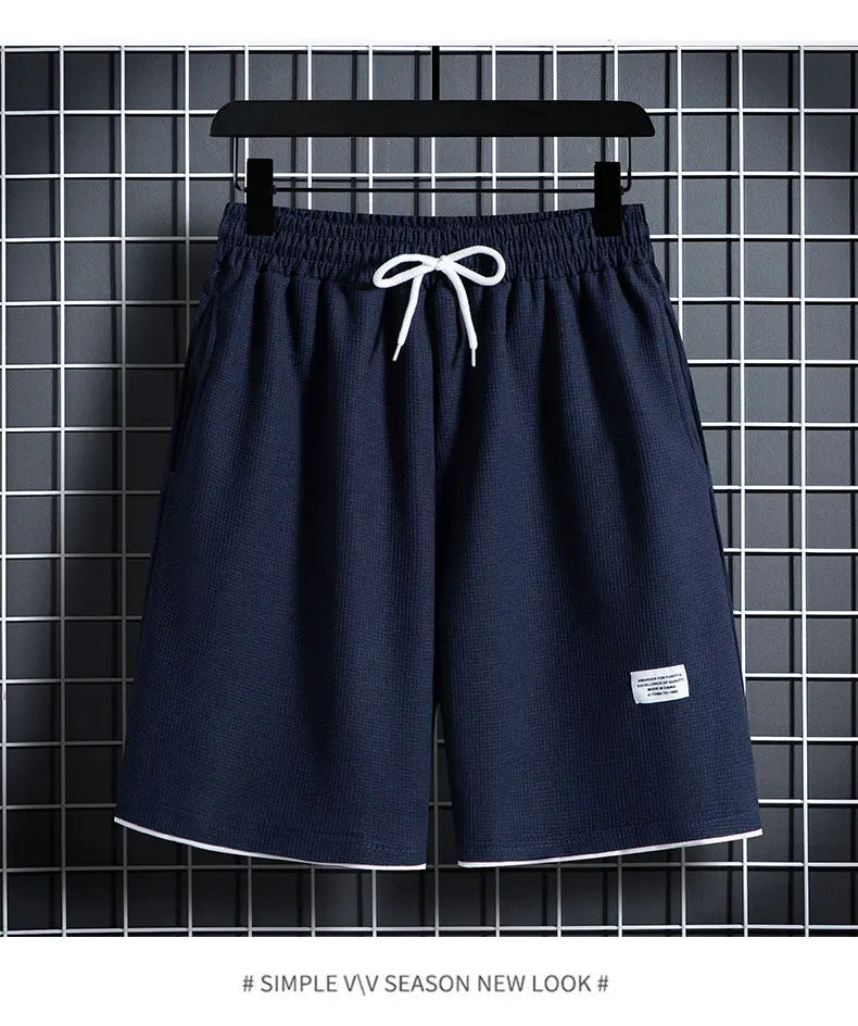 Summer Men's Waffle Sets Casual T-Shirt And Shorts Set Male Sports Suit Solid Color Tracksuit Loose Suits Size