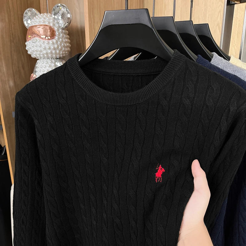 Light Luxury Men's New Round Neck Autumn and Winter Texture 2025 Model Twisted Flower Shaped Casual Embroidery Knitted Sweater