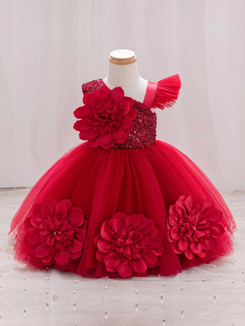 Girls  princess dress 1-5 Y baby Girls wedding sleeveless three-dimensional butterfly mesh carnival birthday party evening dress