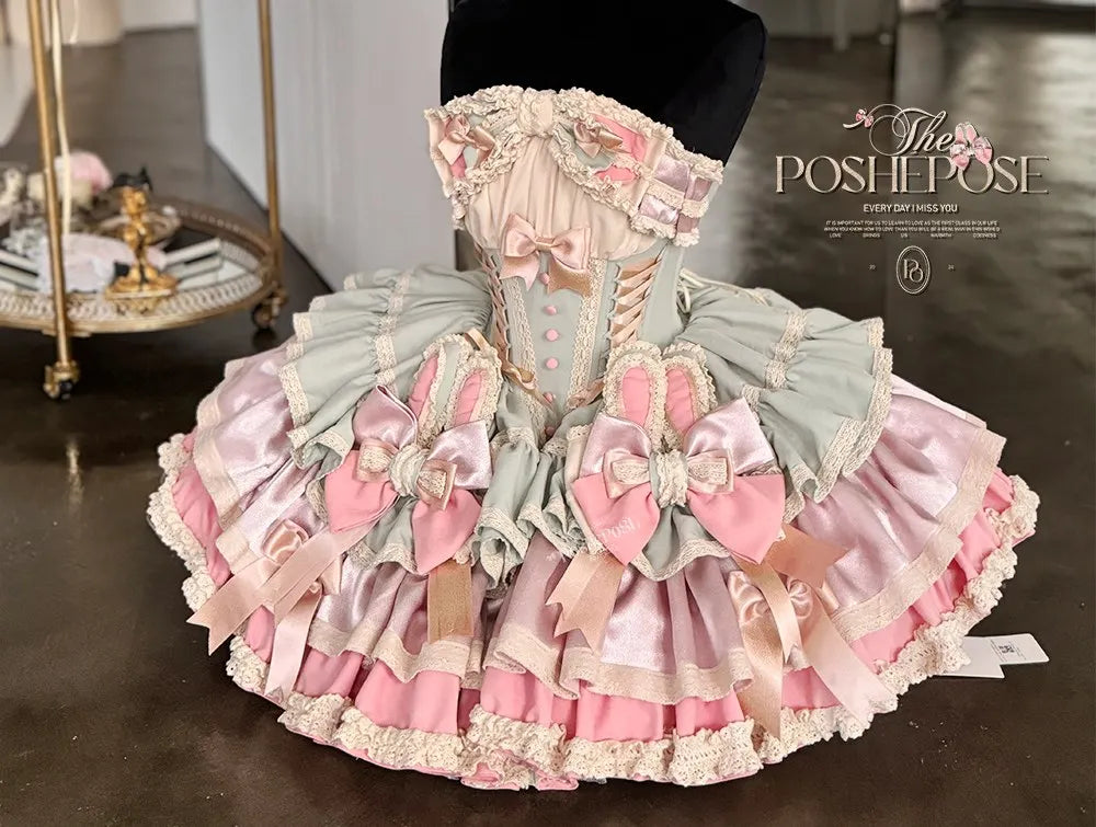 Heavy Industry Elegant Sexy Princess Birthday Dress 3D Big Bow Lace Edge Lace-up Slim Sweet Kawaii Lolita Ball Gown Dress Women
