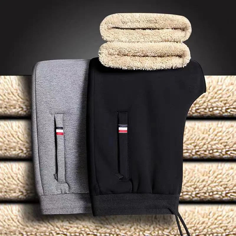 Winter Men's Cotton Tight Track Pants Fleece-Lined Thick Lambskin Knitted Sweatpants Casual Pants Men's Factory Direct Supply