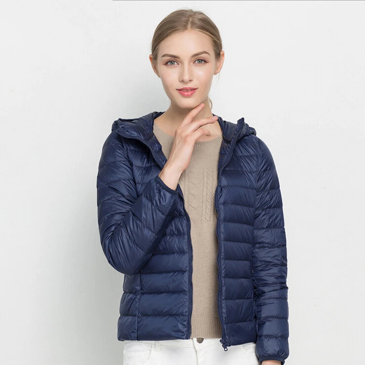 Johnature 2025 New Women Coat Autumn Winter White Duck Down Jacket Solid Colors Warm Slim Zipper Fashion Light Down Coat