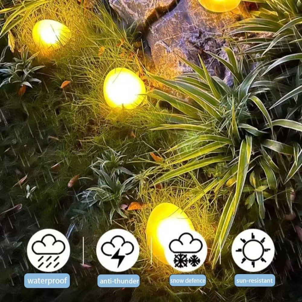 LED Outdoor Garden Lamp Solar Pebble Faux Stone Lawn Light Semi-Flush Mount for Pathways Yard Decor Garden Illumination Lighting