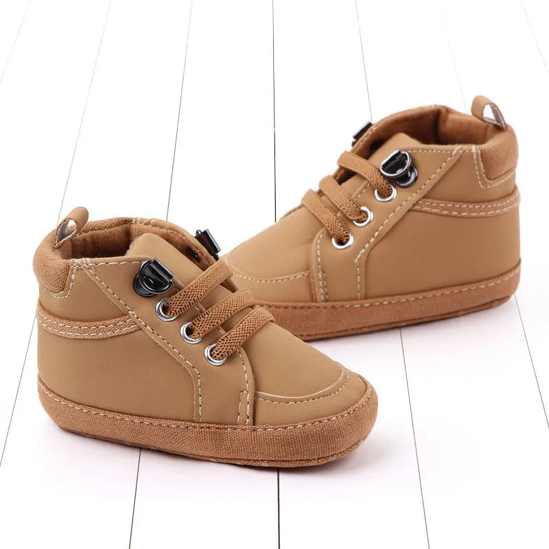 Brand Newborn Baby Boy Shoes Soft Sole Crib Shoes Warm Boots Anti-slip Sneaker Solid PU First Walkers for 1 Year Old 0-18 Months