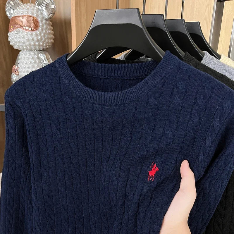 Light Luxury Men's New Round Neck Autumn and Winter Texture 2025 Model Twisted Flower Shaped Casual Embroidery Knitted Sweater