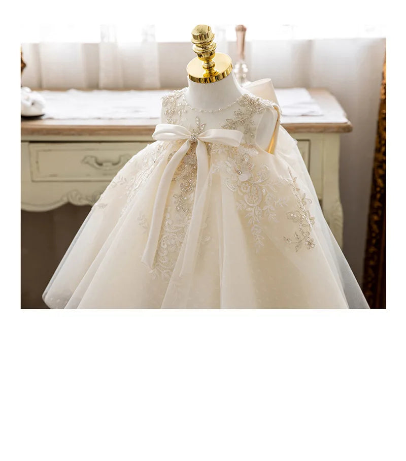 baby lace Sleeveless birthday  High-end 1 year White baptism dress girl costume Girls dress princess dress 1-10yrs wear