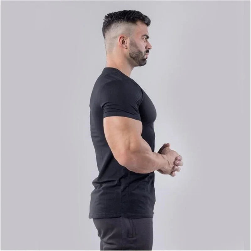 Mens Plain  Summer Cotton Breathable Short Sleeve Shirts Running V-neck T-shirt Gym Bodybuilding Fitness Workout Muscle Clothin