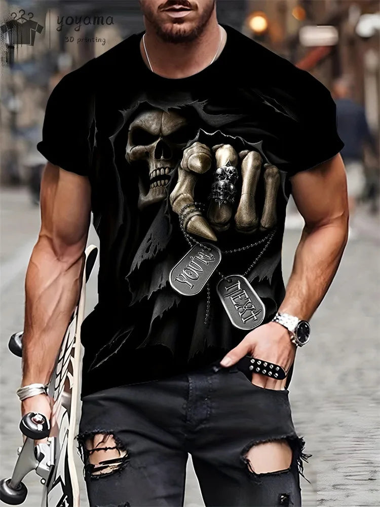 Men's Horror Skull Print T-Shirt 3D Print Vintage O-Neck Short Sleeve Fashion Oversized T-Shirts Men's Summer Street Clothing
