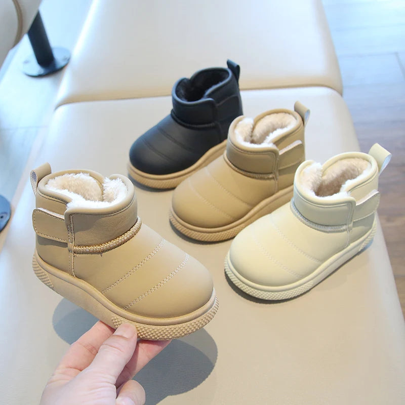 Children Snow Boots Concise Style Plush Chunky Winter Kids Short Boot Solid Color Slip-on Unisex Classic Boys Girls Shoes