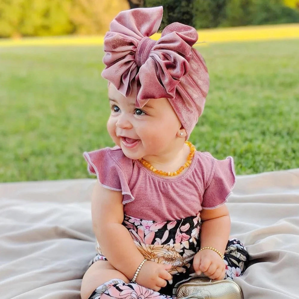 Baby Girls Big Bow Knot Velvet Hat Newborn Infant Turban Caps Children Leopard Beanies Photo Props Gifts Hair Accessories