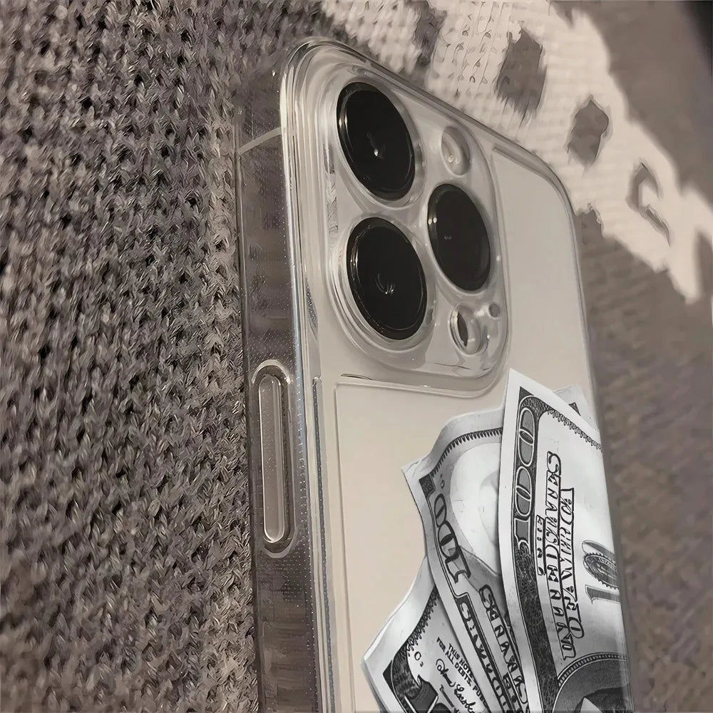 Full Screen Of Cash Phone Case for iPhone 17 16 15 14 Plus 13 12 11 Pro MAX 17 Air 16E Clear Silicone Soft Phone Cover