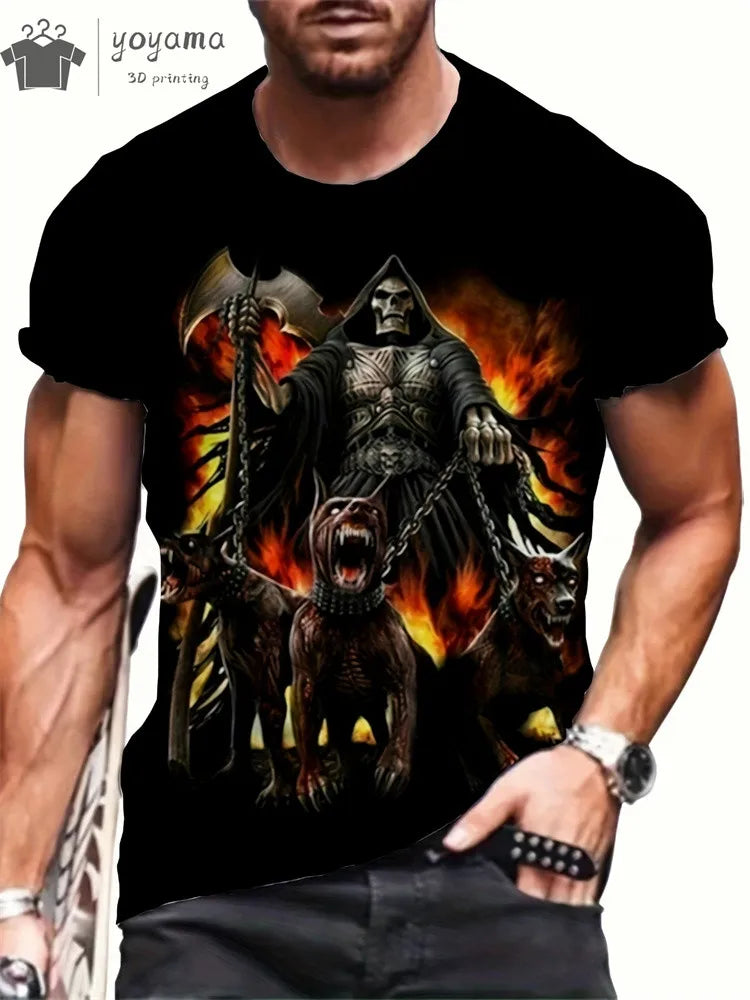 Men's Horror Skull Print T-Shirt 3D Print Vintage O-Neck Short Sleeve Fashion Oversized T-Shirts Men's Summer Street Clothing