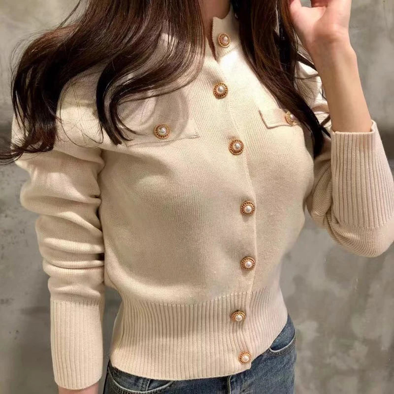 Autumn Winter Long Sleeve Fashion Women Cardigans Sweater Knitted Coat Short Casual Single Breasted Korean Slim Chic Ladies Tops