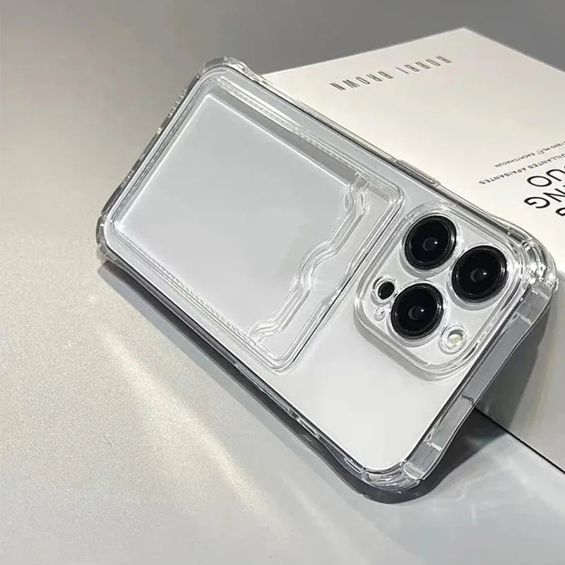 Shockproof Clear Phone Case for iPhone 15 14 13 12 11 Pro Protection Back Card Pocket Cover