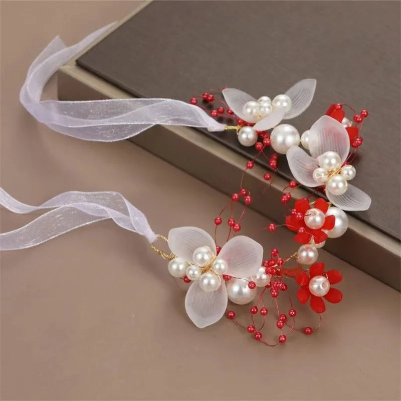 Elegant Girls Headband Imitated Pearl Hair Headdress Baby GirlsFlower Wreath Bride Garland Head Hoop Wedding Headbands Hair