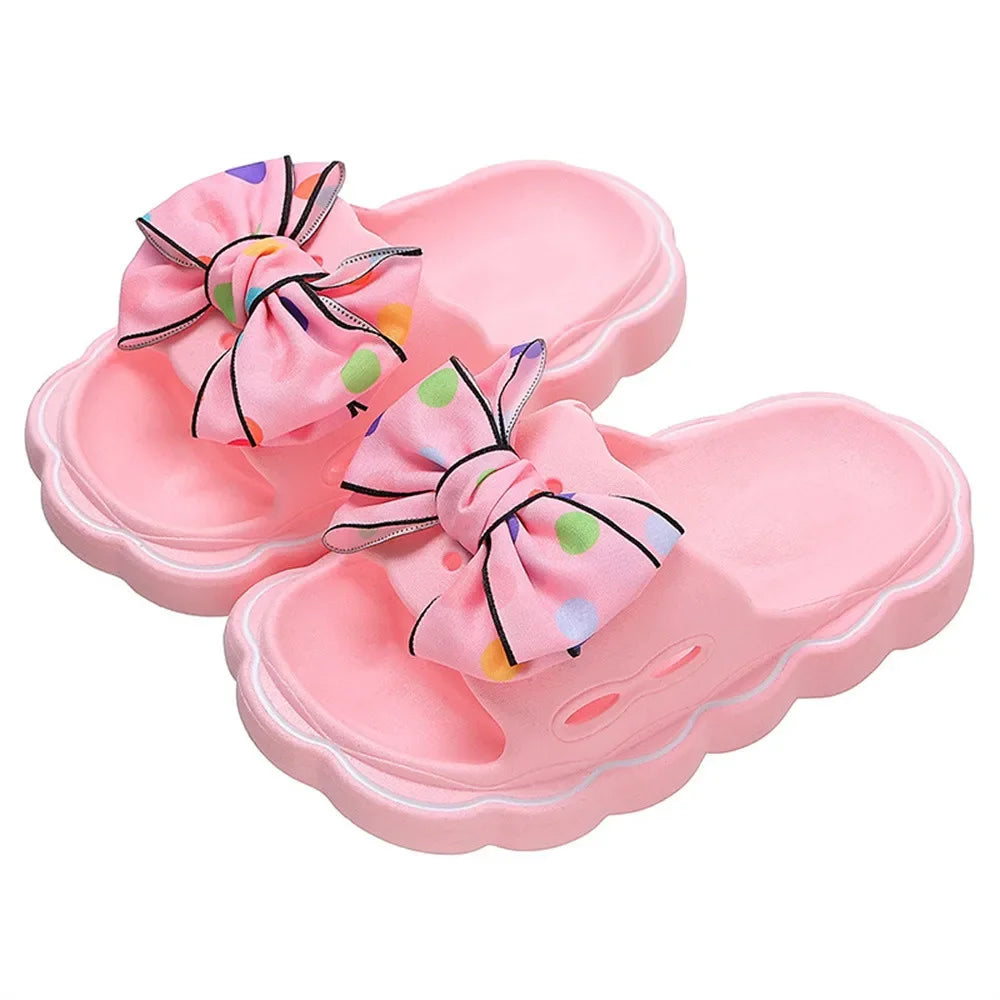 Kids Slippers Spring Autumn Girls Fashion Bow Wear Wear Non-slip Home Slippers Outside Home Thick Bottom Beach Sandals Slippers