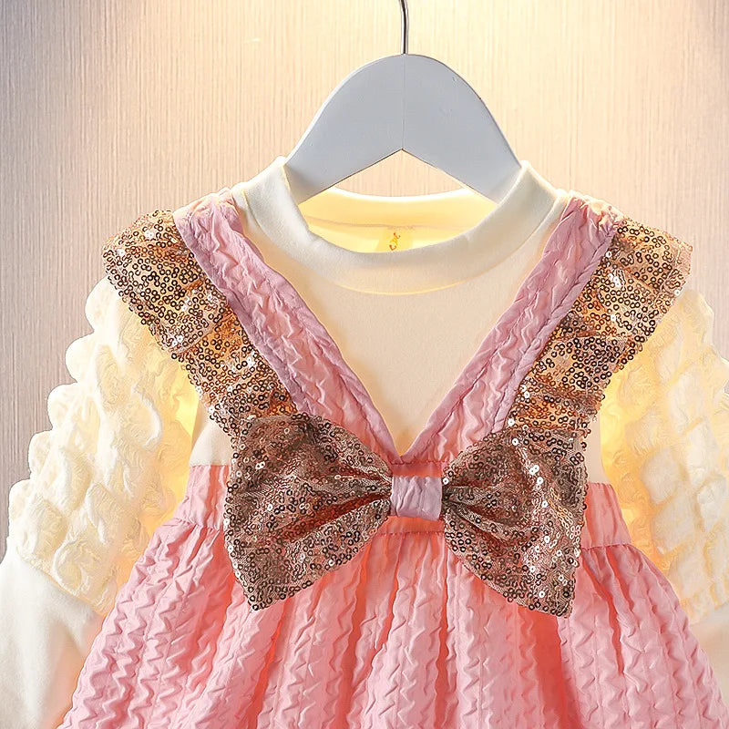 Fashion Baby Girl Dress Sequined Bow Wedding Party Princess Costume Elegant Toddler Birthday Dress Kid Outfit Child Clothes A912
