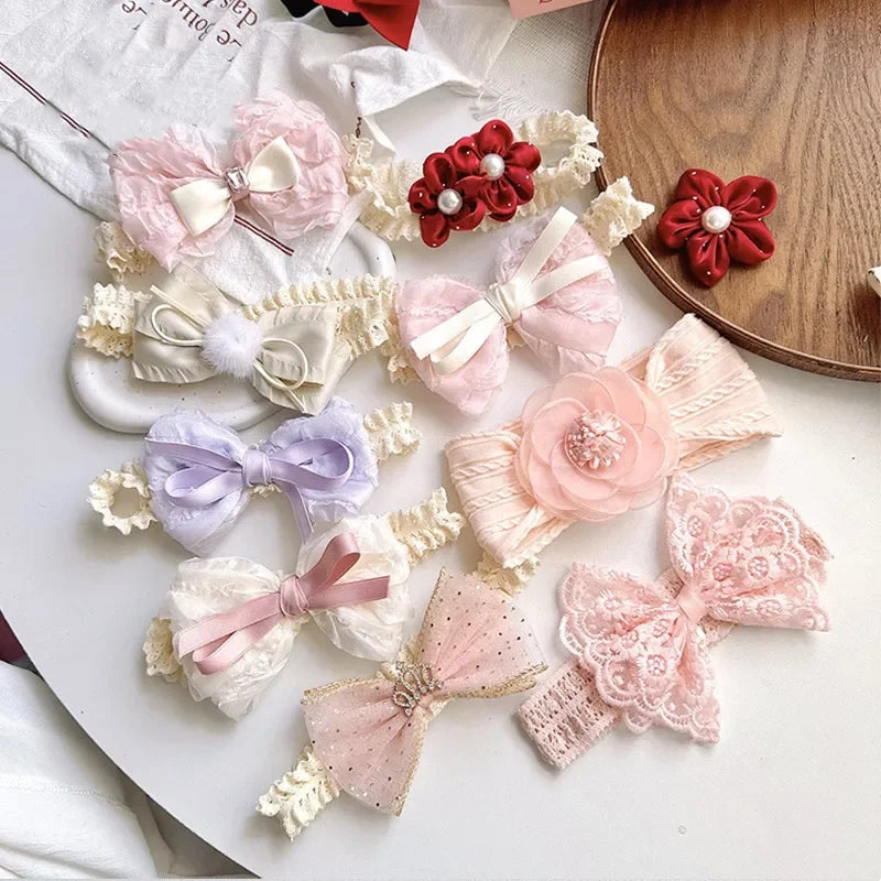 Lace Bows Baby Girl Headband Solid Color Newborn Infant Elastic Hair Bands Baby Hairband Hair Accessories