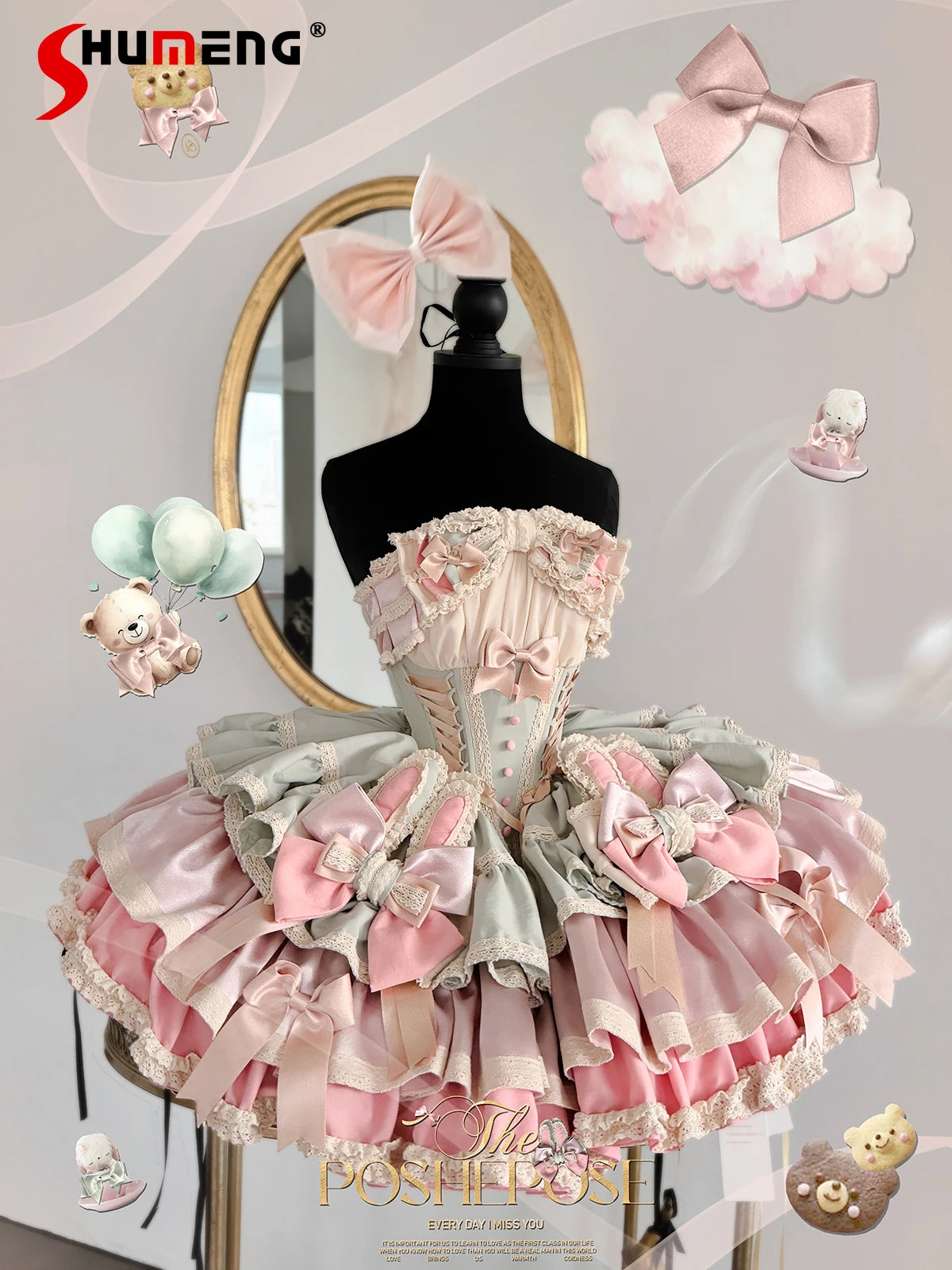 Heavy Industry Elegant Sexy Princess Birthday Dress 3D Big Bow Lace Edge Lace-up Slim Sweet Kawaii Lolita Ball Gown Dress Women
