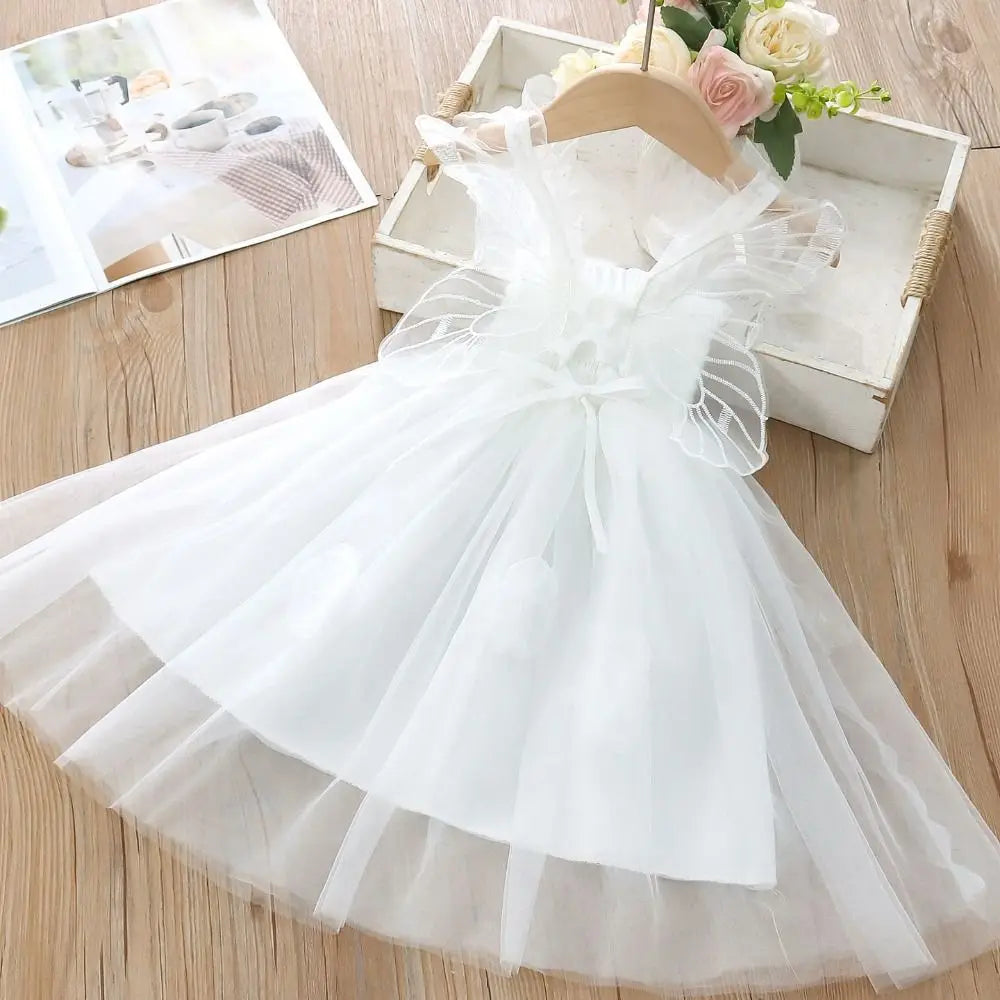 Fashion Lace-up Baby Girl Princess Dress Sleeveless Lace Baby Girl Bubble Dress Sweet Casual Butterfly Wing Pettiskirt Kids