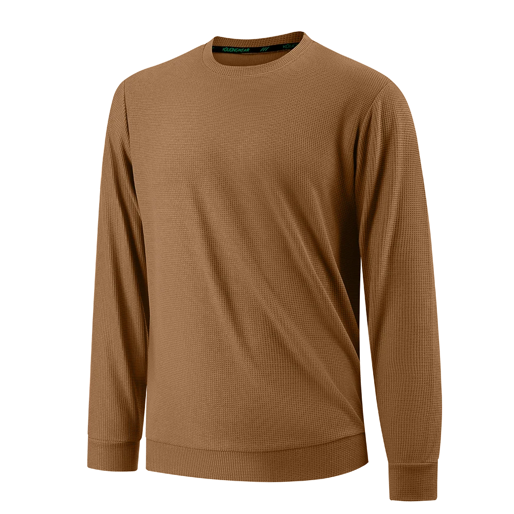 Spring Autumn Waffle t-Shirts For Men Long Sleeve t-Shirt Tops Fashion Soild Tee Shirts Casual Round Neck t Shirt Man Clothes