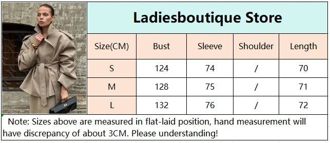 Casual Belt Lace Up Short Trench Coat Women Elegant Full Sleeve V Neck Loose Fashion Jacket Spring Daily High Street Outerwear
