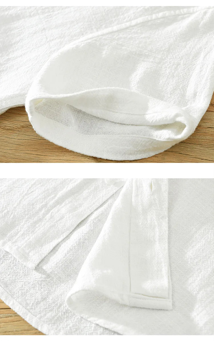 Summer New Linen Cotton Casual Shirt for Men Clothing Vintage Short Sleeve Streetwear C2759