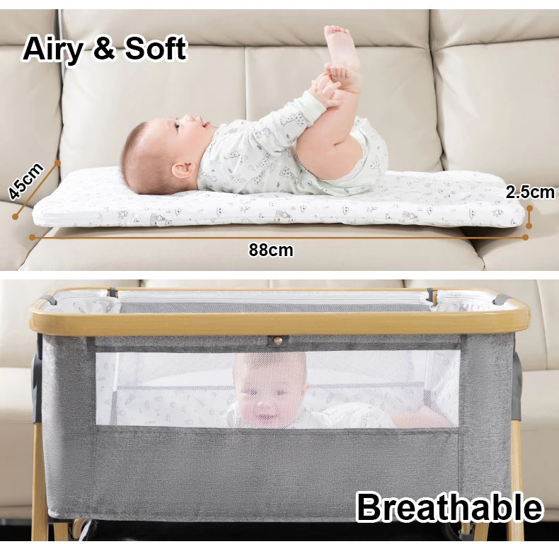 Baby bed 3 in 1 Baby Crib Bedside Crib Baby Playpen 0-3 years child multi-function folding and lifting With Mosquito Net & Wheel