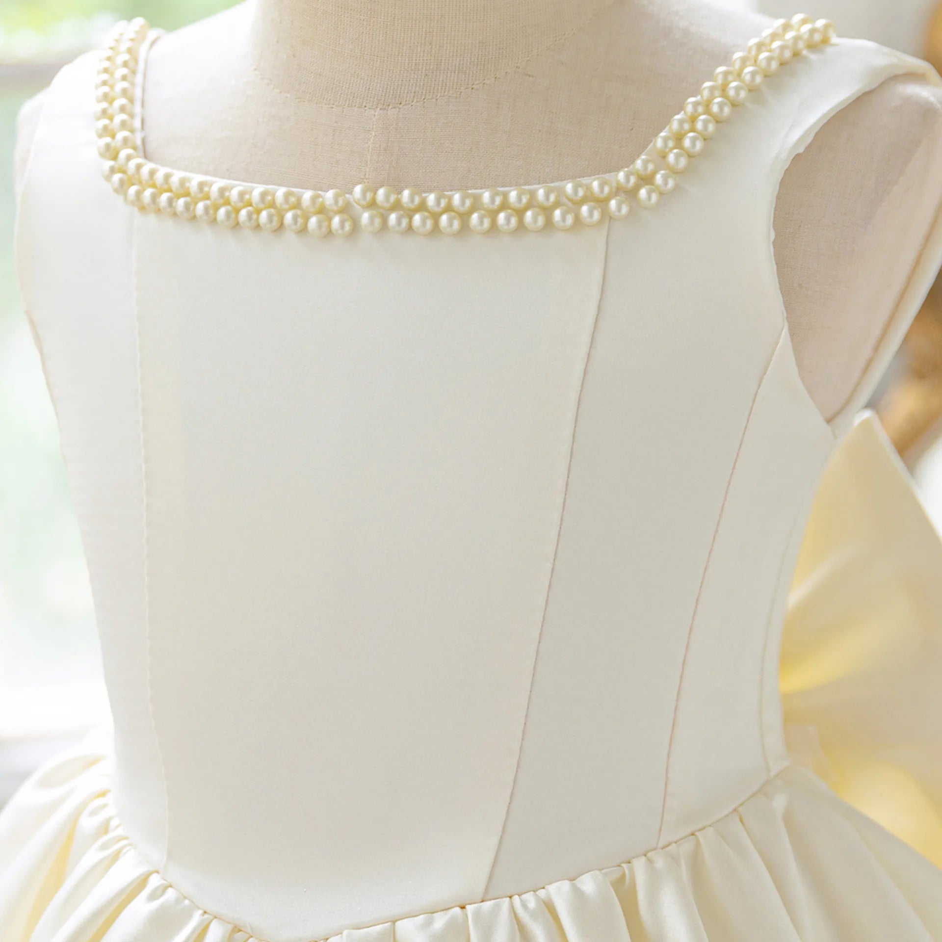 Girls Party Dresses Elegant Pearls Big Bow Princess Dress Baby Girl 1st Birthday Baptism Gown Wedding Birthday Party Girls Dress