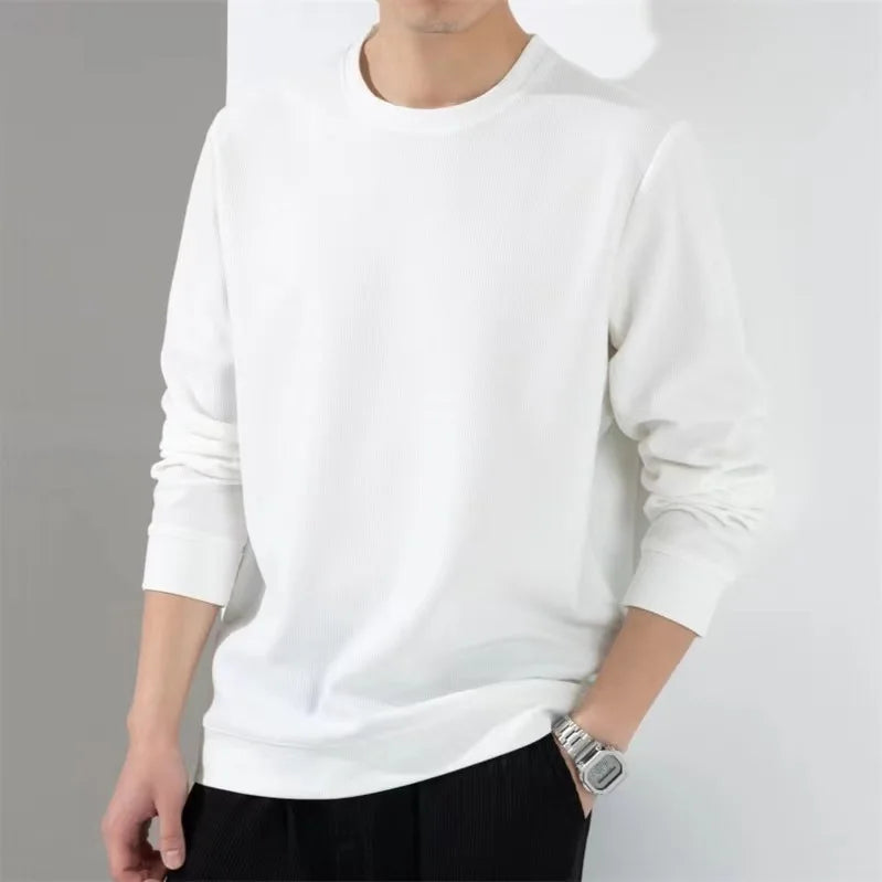 Spring Autumn Waffle t-Shirts For Men Long Sleeve t-Shirt Tops Fashion Soild Tee Shirts Casual Round Neck t Shirt Man Clothes