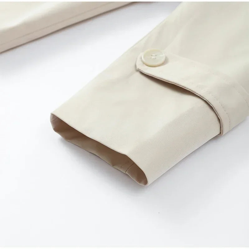 Casual Belt Lace Up Short Trench Coat Women Elegant Full Sleeve V Neck Loose Fashion Jacket Spring Daily High Street Outerwear