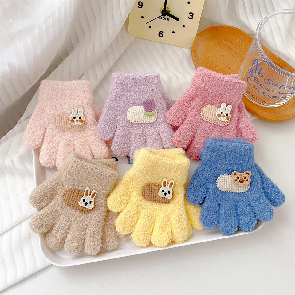 1-3Y Children Gloves Autumn Winter Warm Thicken Boys Girls Baby Riding Mittens Cute Cartoon Kid Kindergarten Five Fingers Mitten