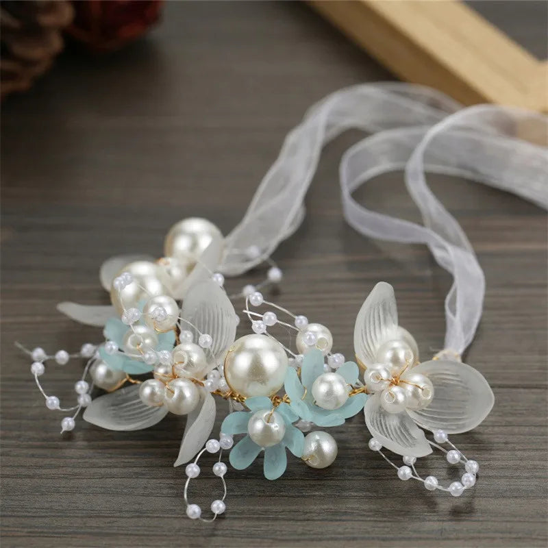 Elegant Girls Headband Imitated Pearl Hair Headdress Baby GirlsFlower Wreath Bride Garland Head Hoop Wedding Headbands Hair