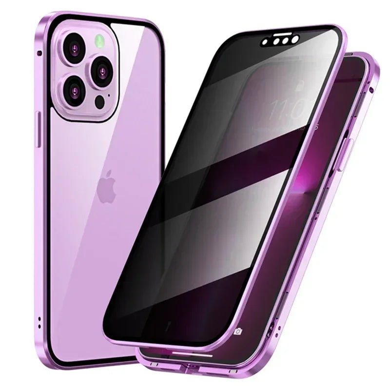 Anti-peeping Double Sided Magnetic Adsorption Case For iPhone17 16e 16 15 14 13 12 11 Pro Max XR Privacy Screen Shockproof Cover