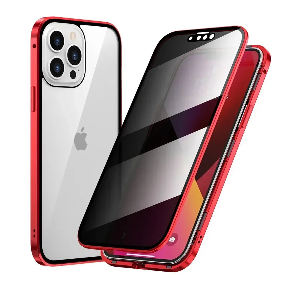 Anti-peeping Double Sided Magnetic Adsorption Case For iPhone17 16e 16 15 14 13 12 11 Pro Max XR Privacy Screen Shockproof Cover