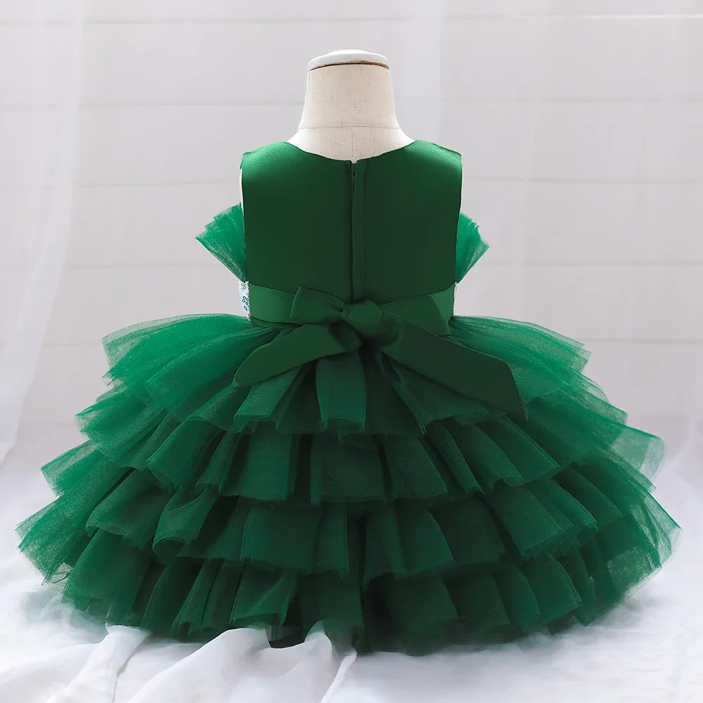 Kids Bow Baby Girls Dress Puffy Tulle Toddler White Baptism Party Dresses For Girl Elegant Kids Birthday Princess Ball Gown