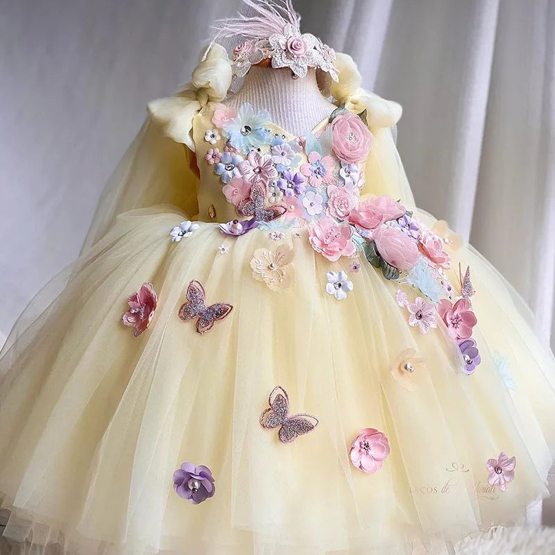 Girl Lolita Princess Dress Baby Cute Flower Big Bow Mesh Dress Carnival Birthday Party Light Luxury Performance Clothing