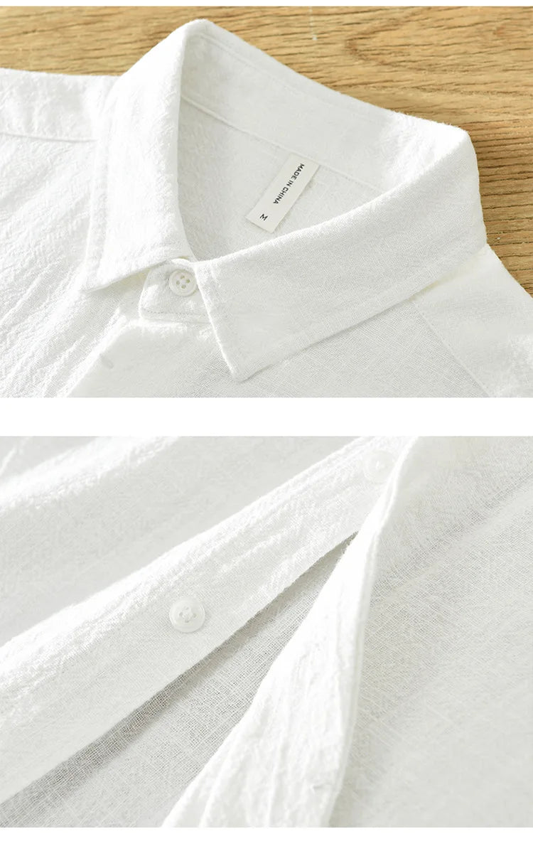 Summer New Linen Cotton Casual Shirt for Men Clothing Vintage Short Sleeve Streetwear C2759